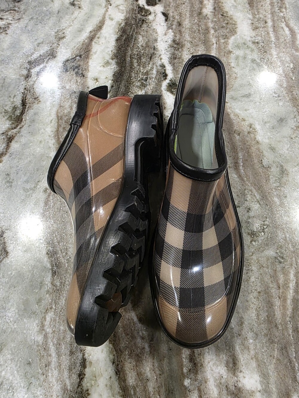 Burberry Nova Check Rain Clog Mules Size 39 Rubber Lug Sole Slip On Boots Mule 8 - Picture 2 of 13